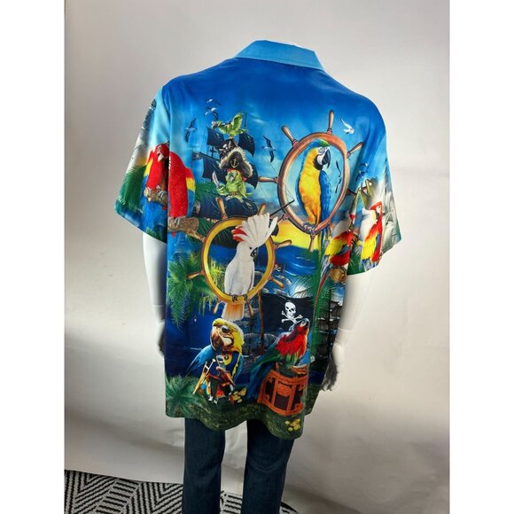 Hawaiian Parrot Print Mens Shirt XL By Hawalili Polyester - Picture 8 of 16